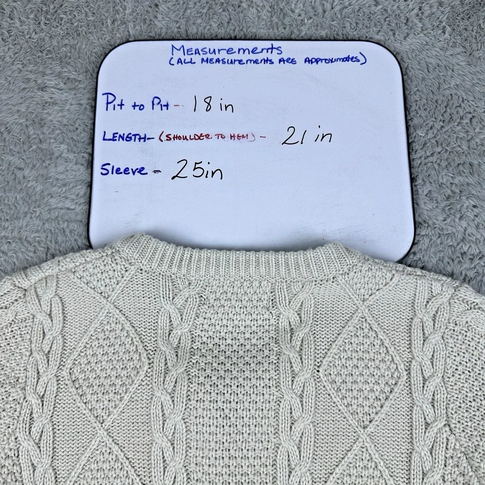 Fenn Wright Manson Cable Knit Cardigan Women's M‎ Ivory Wool Blend Elbow Patches